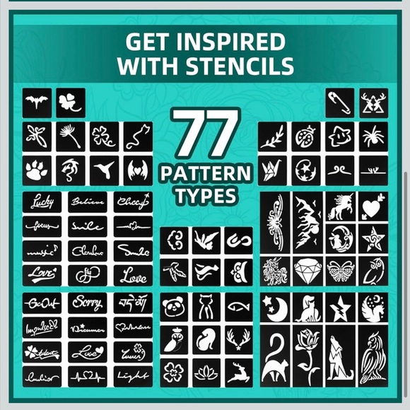 Temporary Tattoo Markers for Skin, 16 Colors + 77 Tattoo Stencils Kids+Adults - Picture 3 of 6